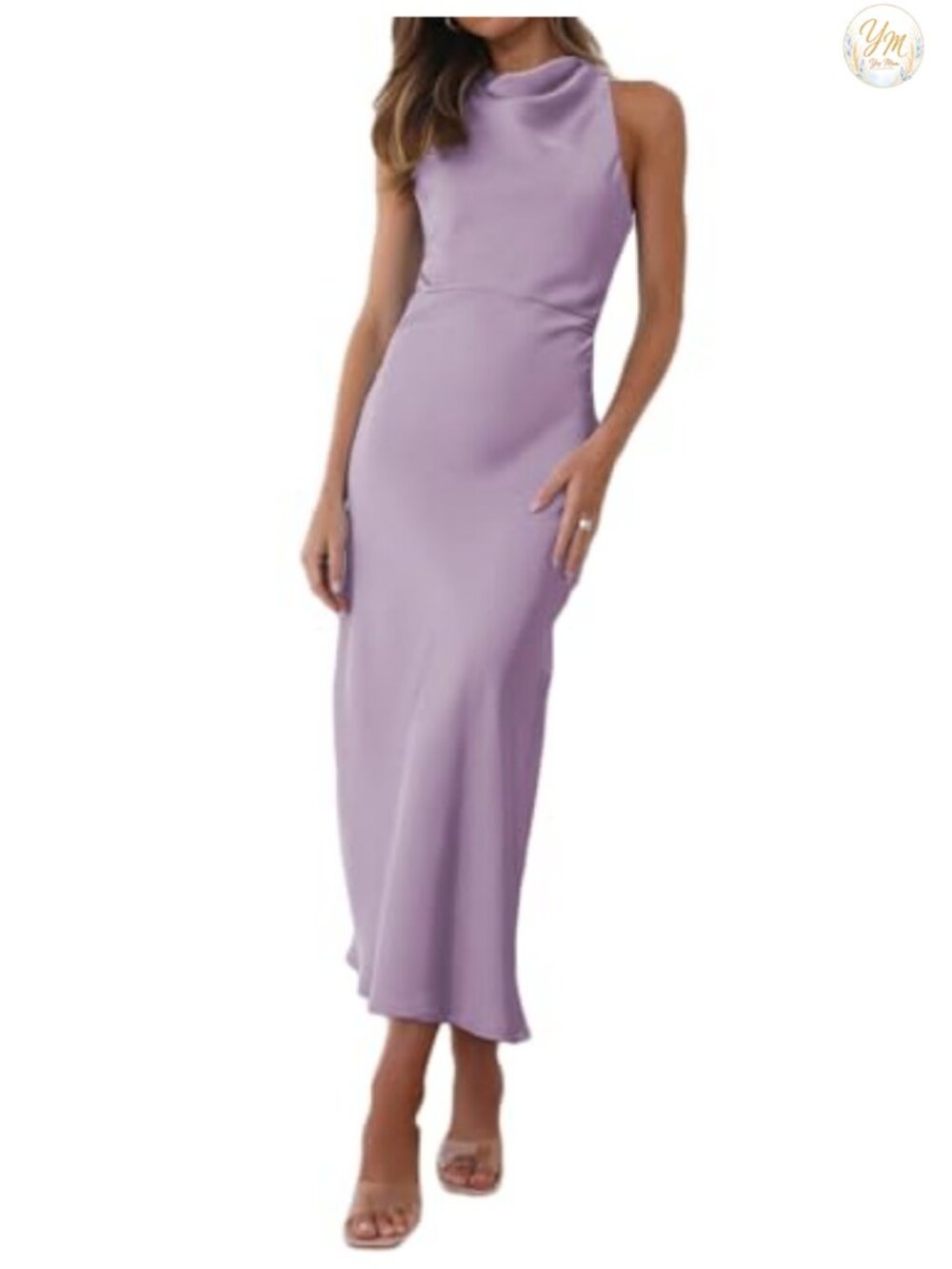 Satin High Neck Backless Sleeveless Cocktail Midi Dress Women's Formal